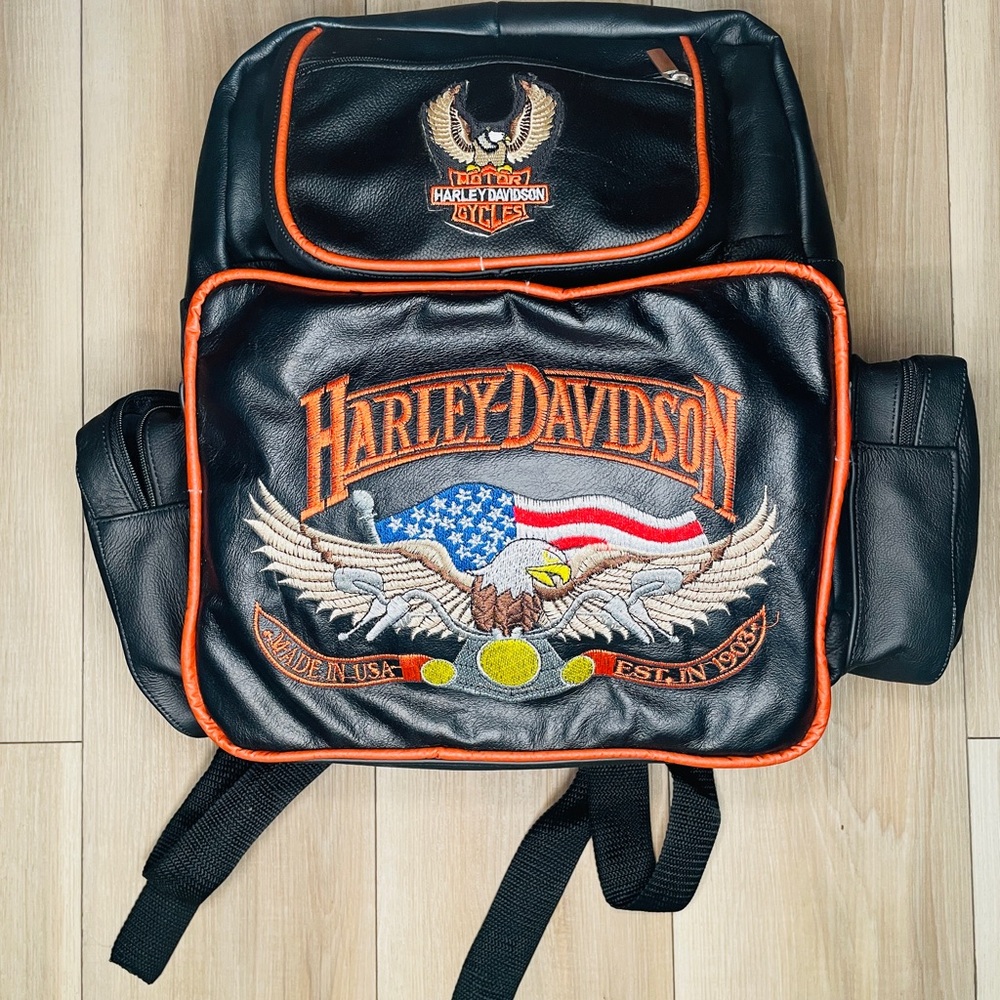 Vintage Harley-Davidson Black all leather Backpack beautiful embroidered